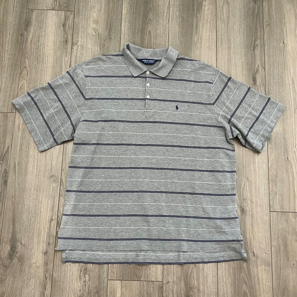 Polo Golf Ralph Lauren Mens XXL Gray Striped Pima Cotton Short Sleeve Polo Shirt
